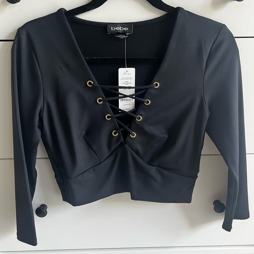 Bebe Black Lace-Up Blouse